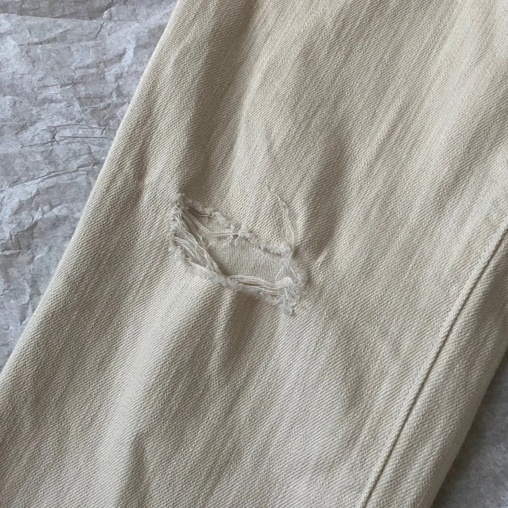 Ann Taylor Loft 27/4 Boyfriend White 100% Cotton Distressed Jeans